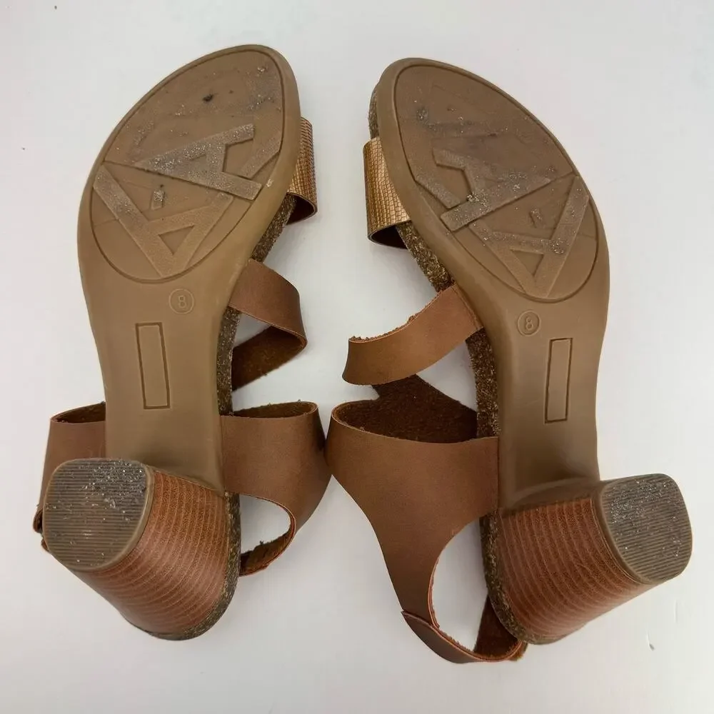 Andiamo Awanda Brown Faux Leather Zebra Striped Textured Block Heel Sandals Sz 8